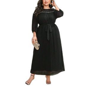 Plus Size Contrast Lace Pleated Belted Dress Size XL